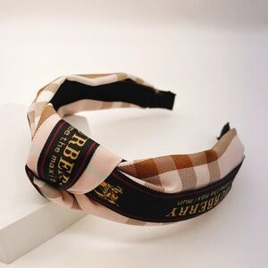 Luxury Pink & Beige Plaid Knotted Fashion Headband